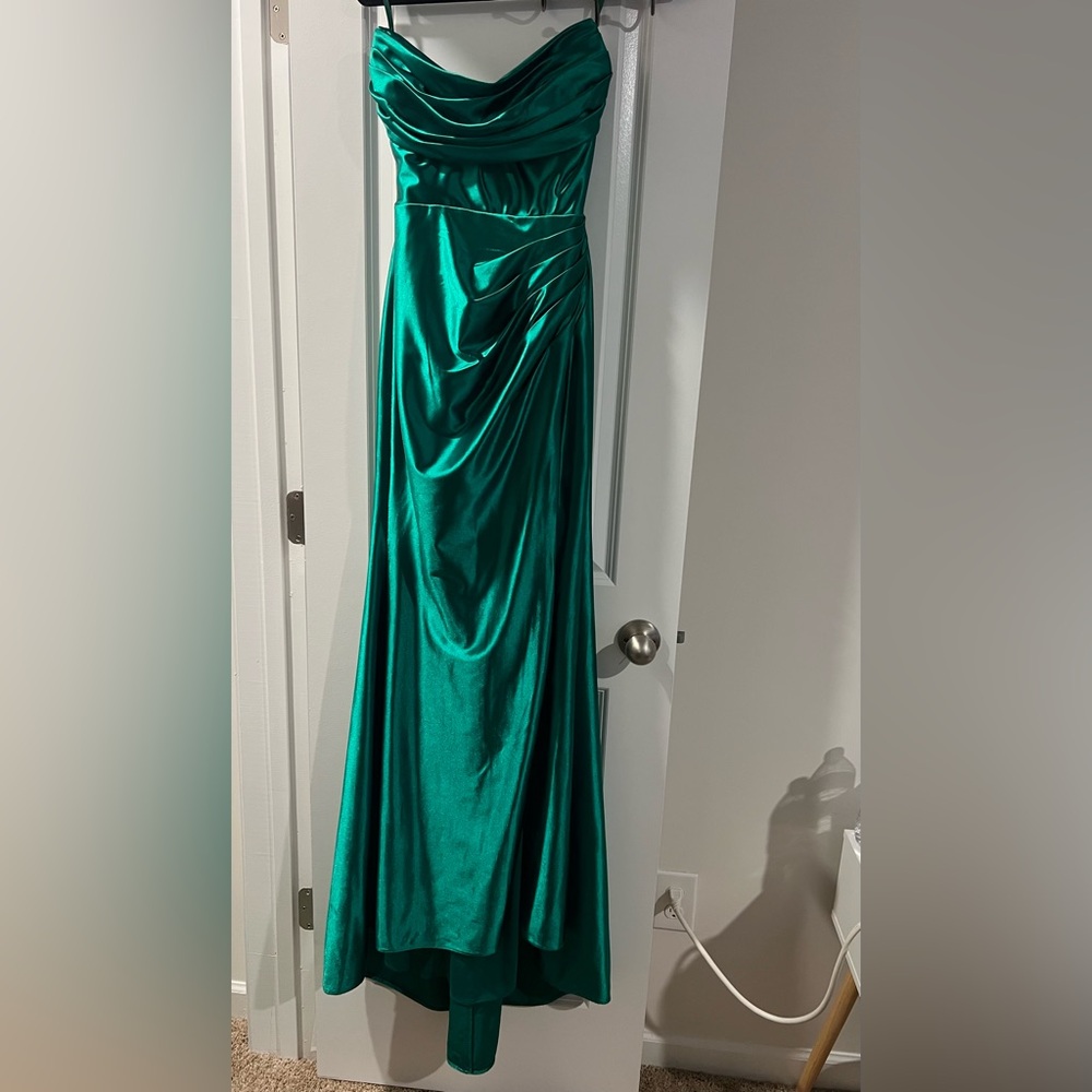 Ladivine Green Ruched Cowl Neck Maxi Dress